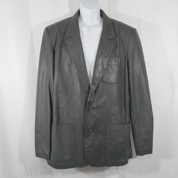 VINTAGE ADAM SPENCER! DOVE GRAY GENUINE LEATHER TAILORED DRESS JACKET! SZ 46R - Picture 2 of 10